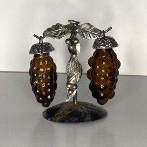 Vintage Amber Glass Hanging Grapes Salt and Pepper Shakers